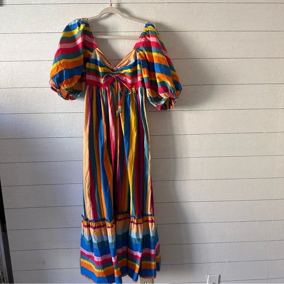 NWT $265 FARM RIO Striped Scarf Maxi Ruffled Dress Sz XS - Picture 9 of 11
